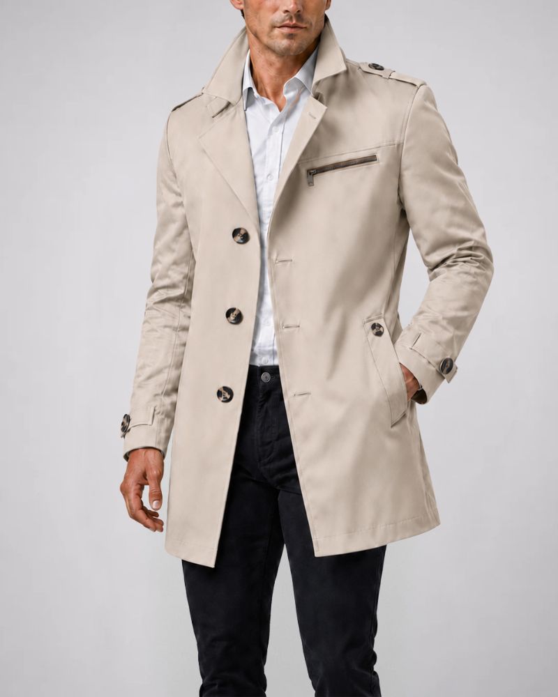 Heren Trenchcoat met Reverskraag en Knoopsluiting