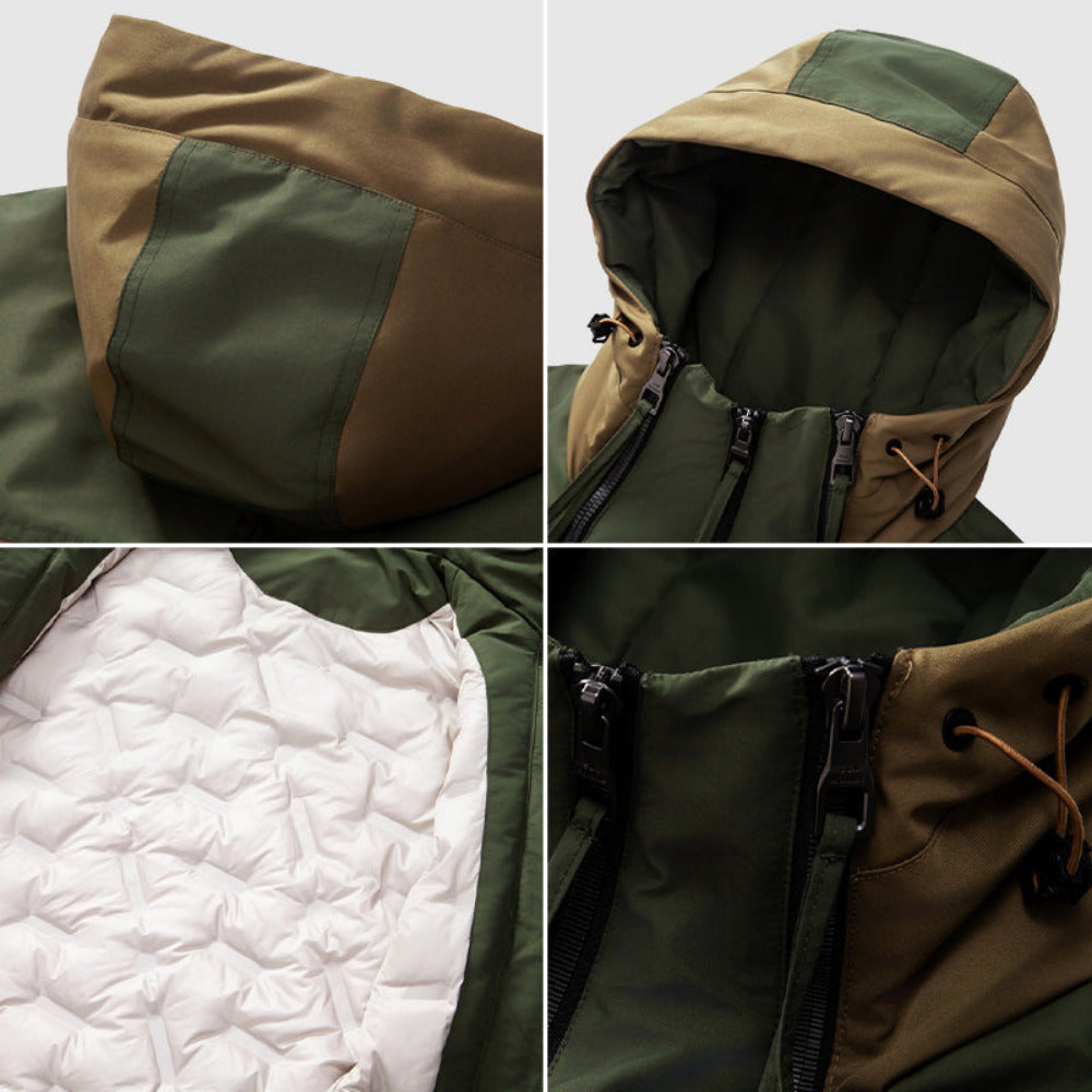 Heren Winterjas met Capuchon en Kleurvlakken