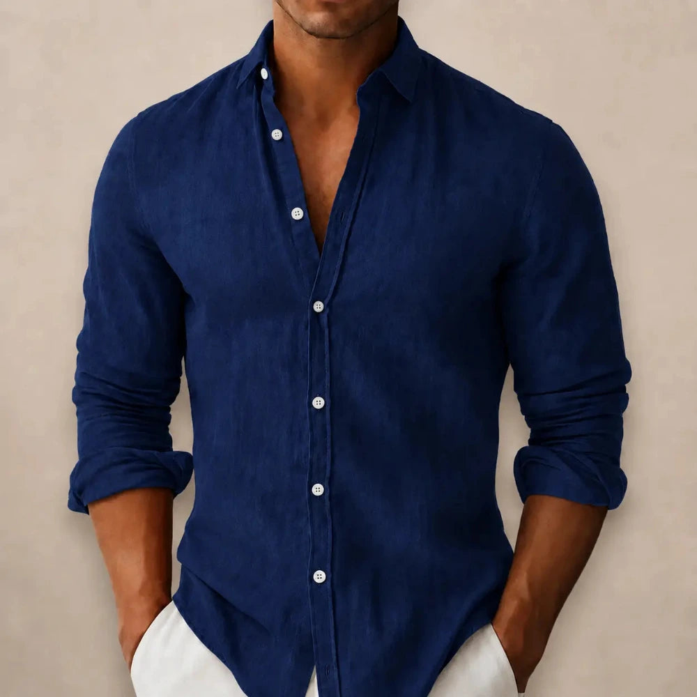 Katoenmix Overhemd Heren met Lange Mouwen en Slim Fit
