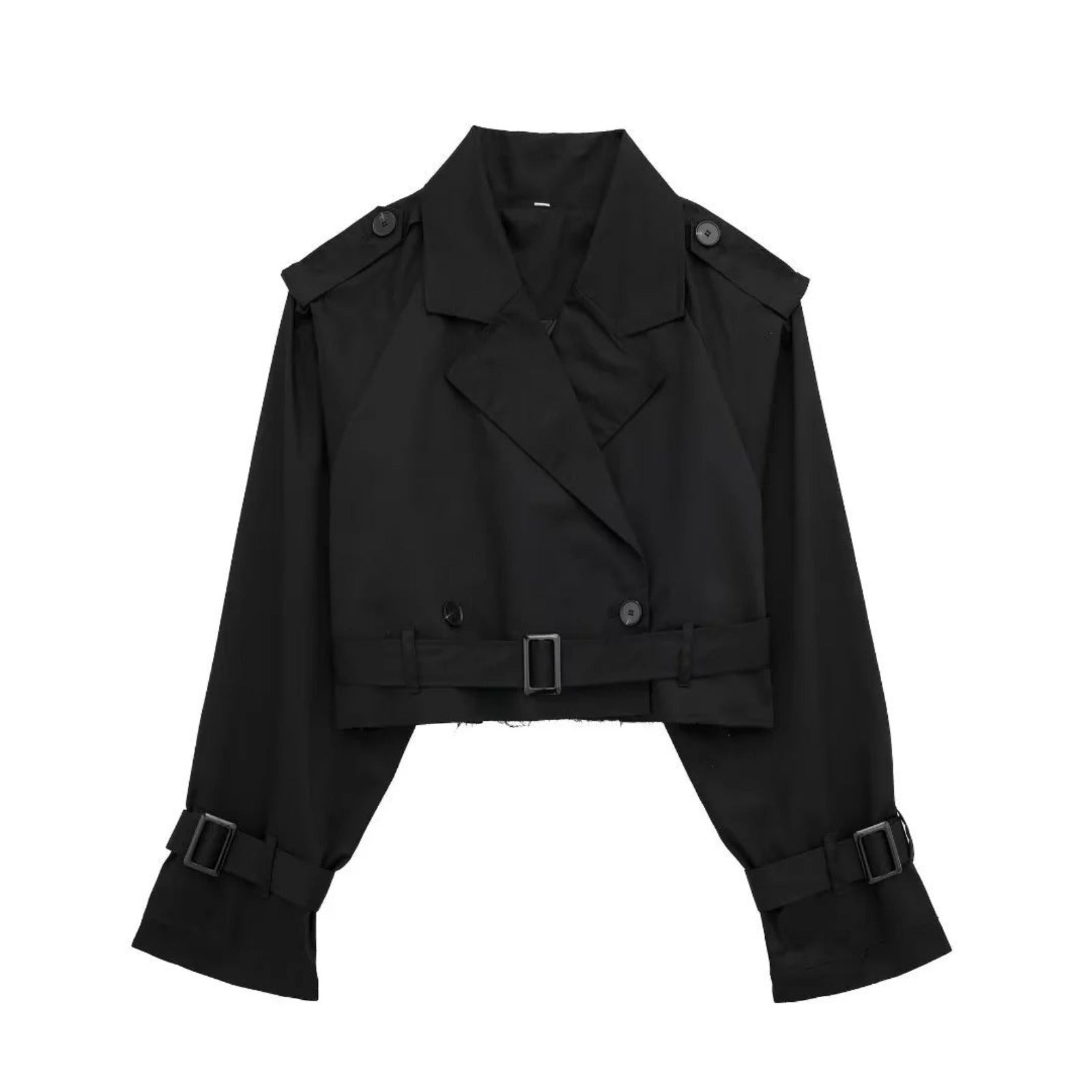 Korte Trenchcoat voor Dames met Ceintuur en Dubbele Knopenrij