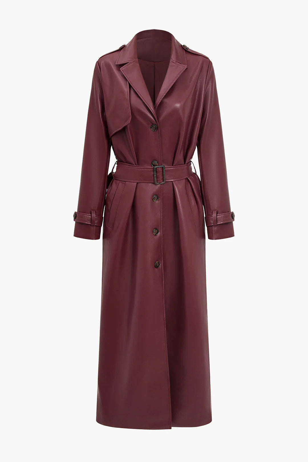 Lange Trenchcoat voor Dames van Imitatieleer met Ceintuur