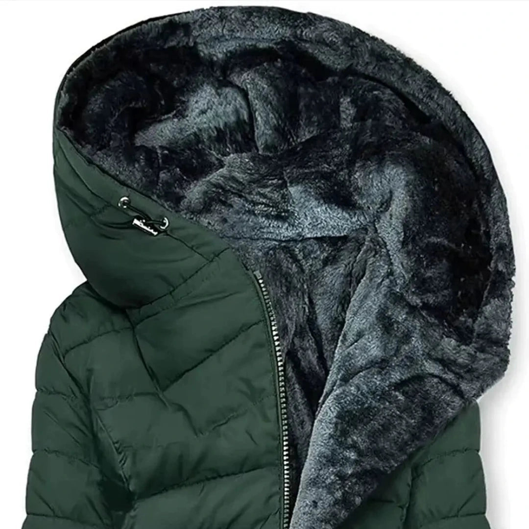 Lange waterafstotende winterjas met capuchon voor dames