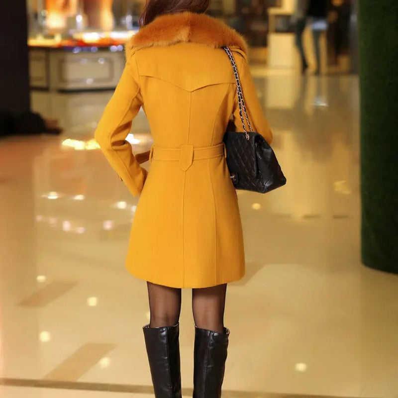 Lange winterjas met imitatiebont voor dames