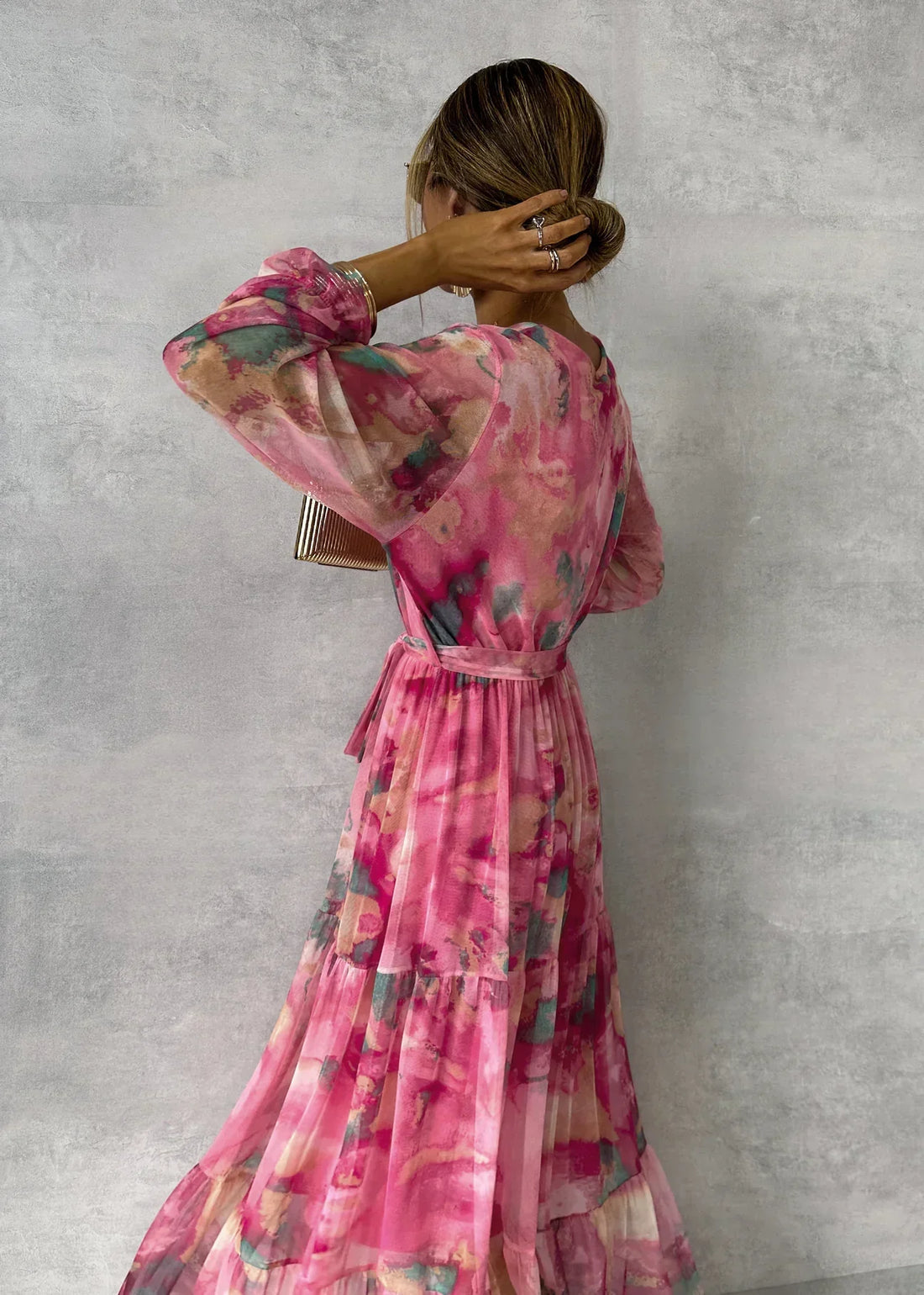 Maxi Wikkel Jurk met Print en Lange Mouwen
