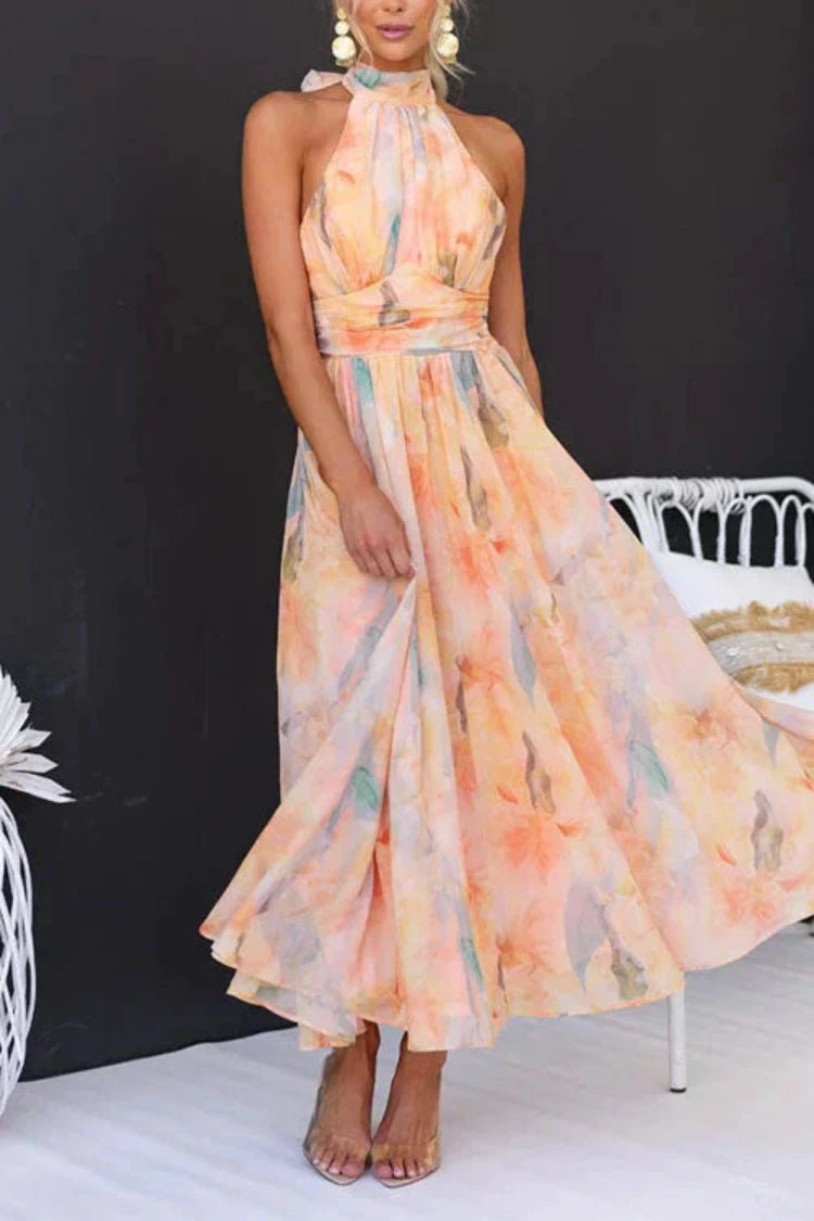Maxi Zomerjurk Dames met Halterhals en Open Rug