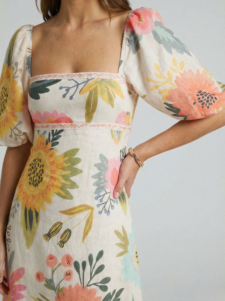 Maxi Zomerjurk met Bloemenprint en vierkante hals