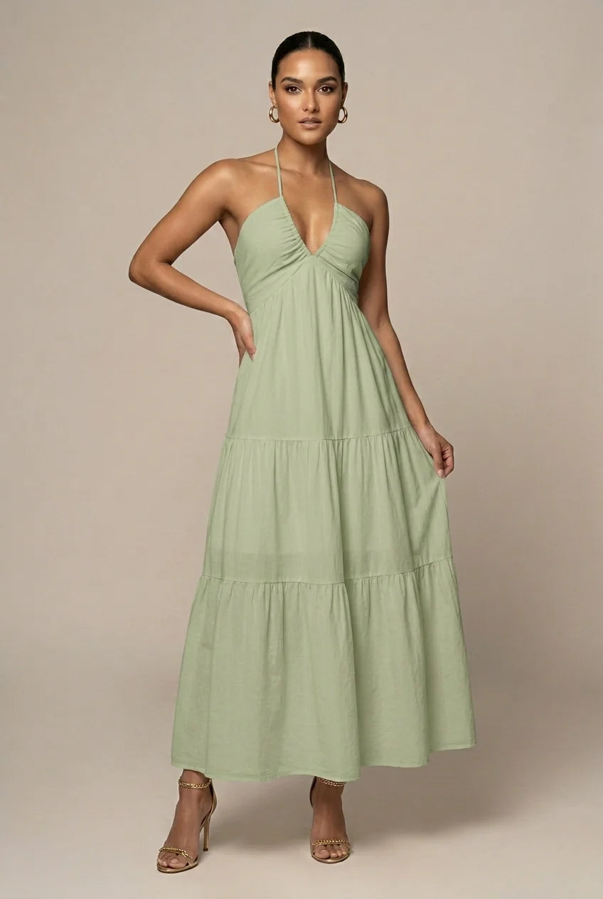 Maxi Zomerjurk met Halternek en Open Rug