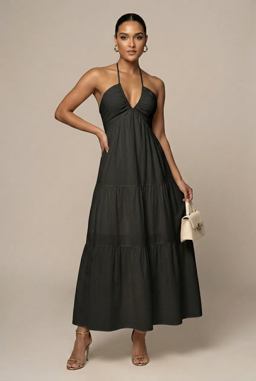 Maxi Zomerjurk met Halternek en Open Rug