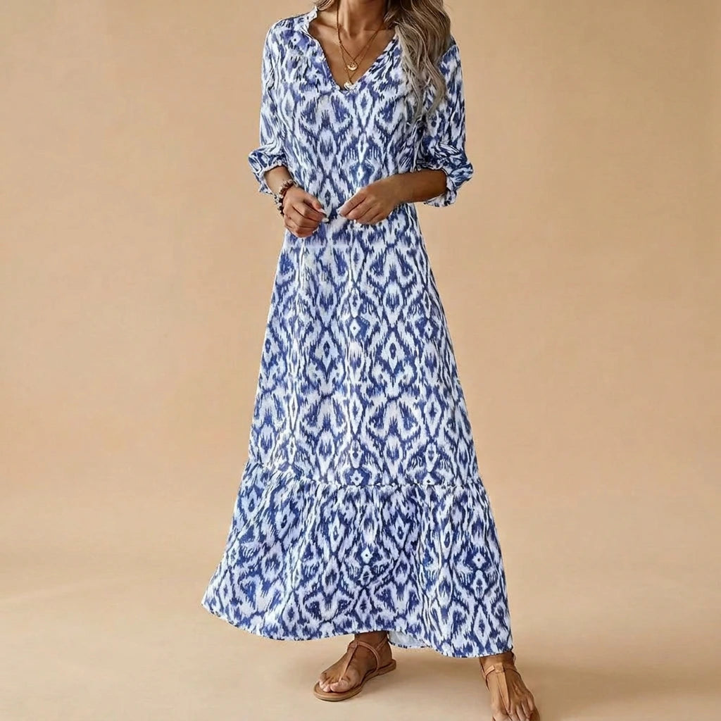 Maxi Zomerjurk met Print en Driekwart Mouwen