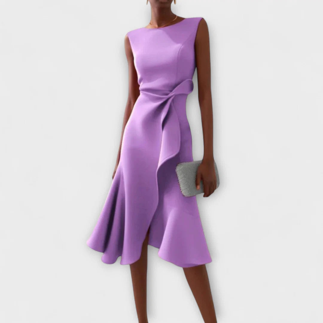 Midi Mouwloze Avondjurk met Asymmetrisch Detail