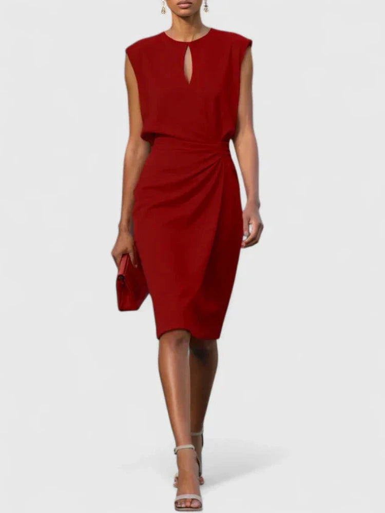 Midi Mouwloze Avondjurk met Gedrapeerde Taille