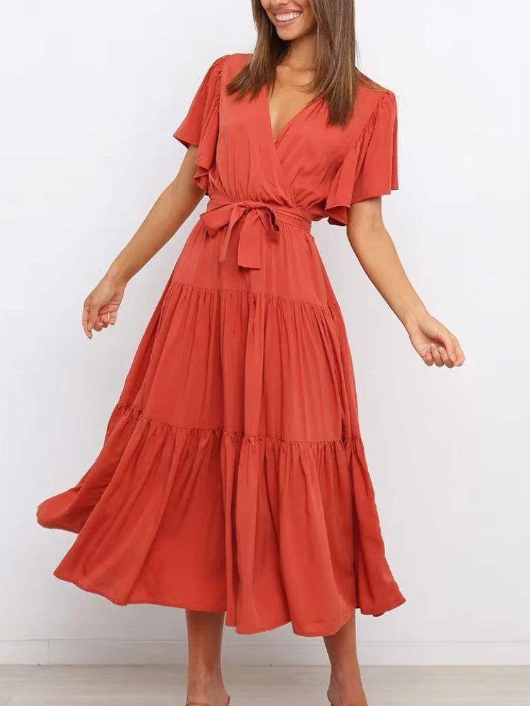 Midi Zomerjurk met Gelaagde Rok en Strikdetail
