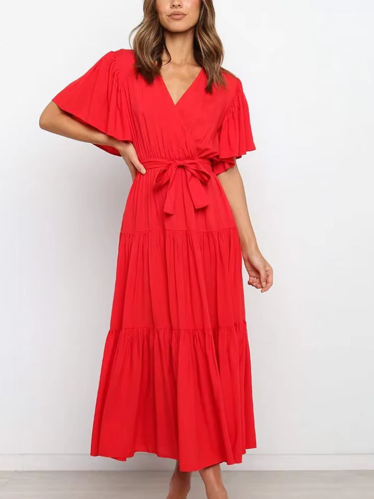 Midi Zomerjurk met Gelaagde Rok en Strikdetail