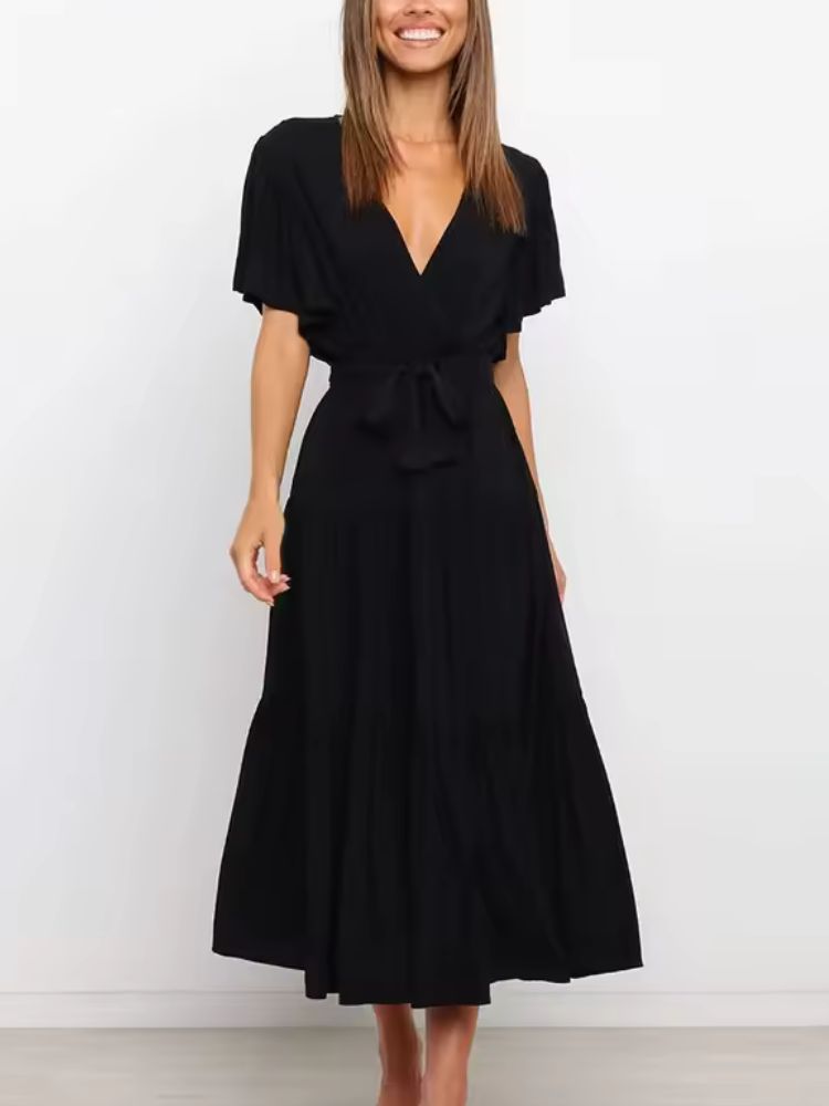 Midi Zomerjurk met Gelaagde Rok en Strikdetail