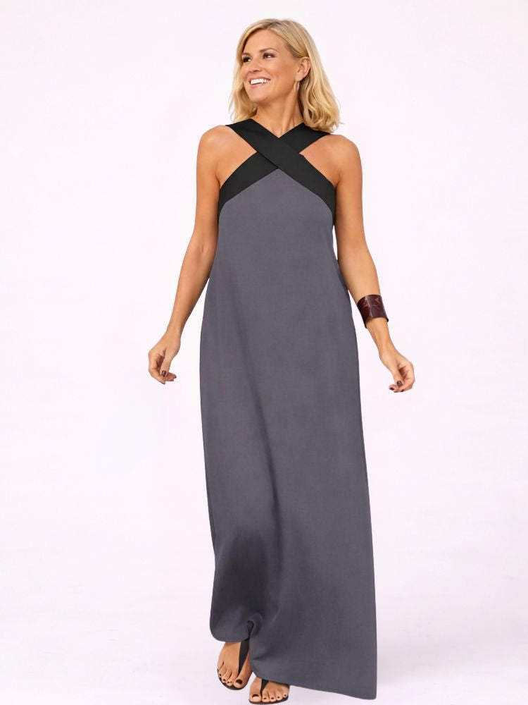 Mouwloze Maxi Zomerjurk met Gekruiste Hals