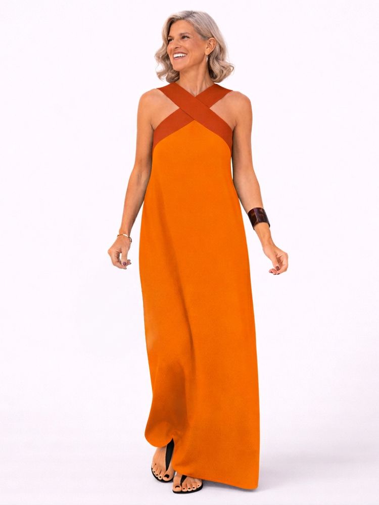 Mouwloze Maxi Zomerjurk met Gekruiste Hals