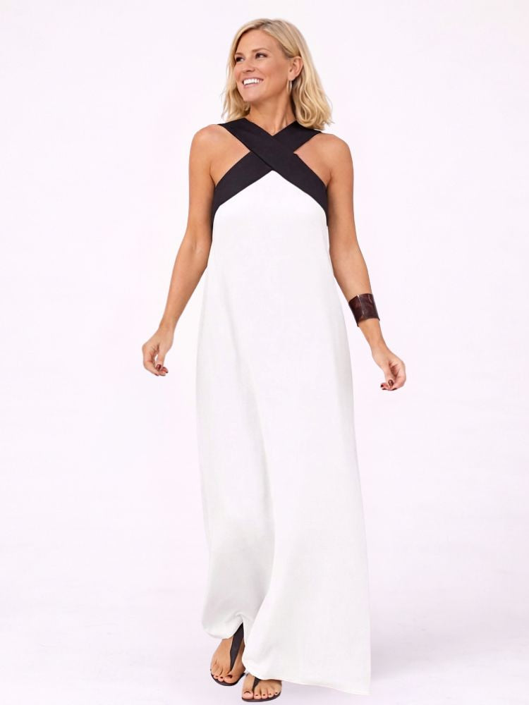 Mouwloze Maxi Zomerjurk met Gekruiste Hals