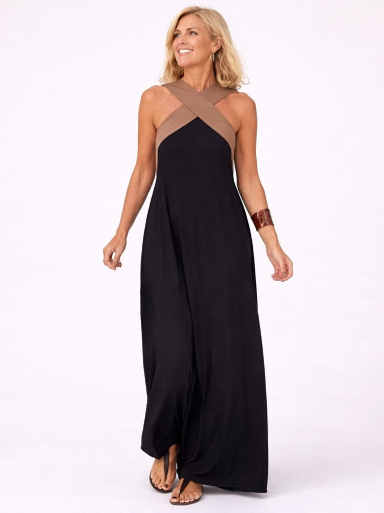 Mouwloze Maxi Zomerjurk met Gekruiste Hals