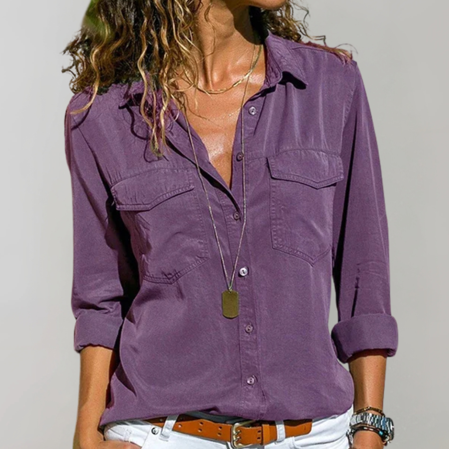 Blouse met korte mouwen en overhemdkraag voor dames