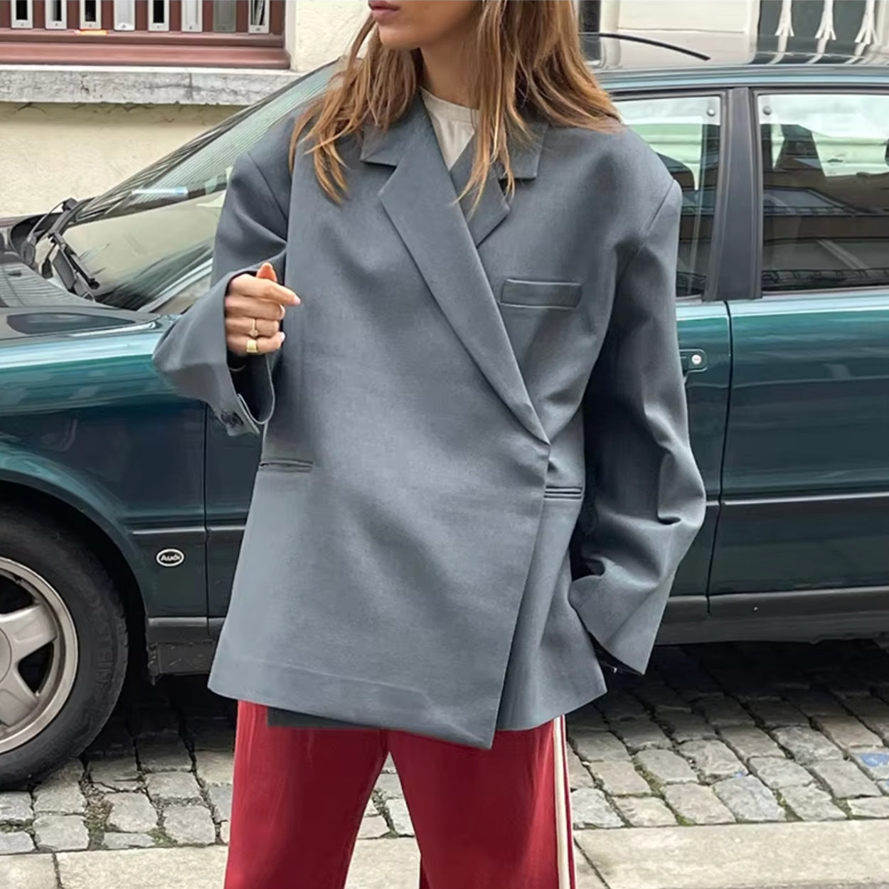Oversized blazer met reverskraag en paspelzakken voor dames