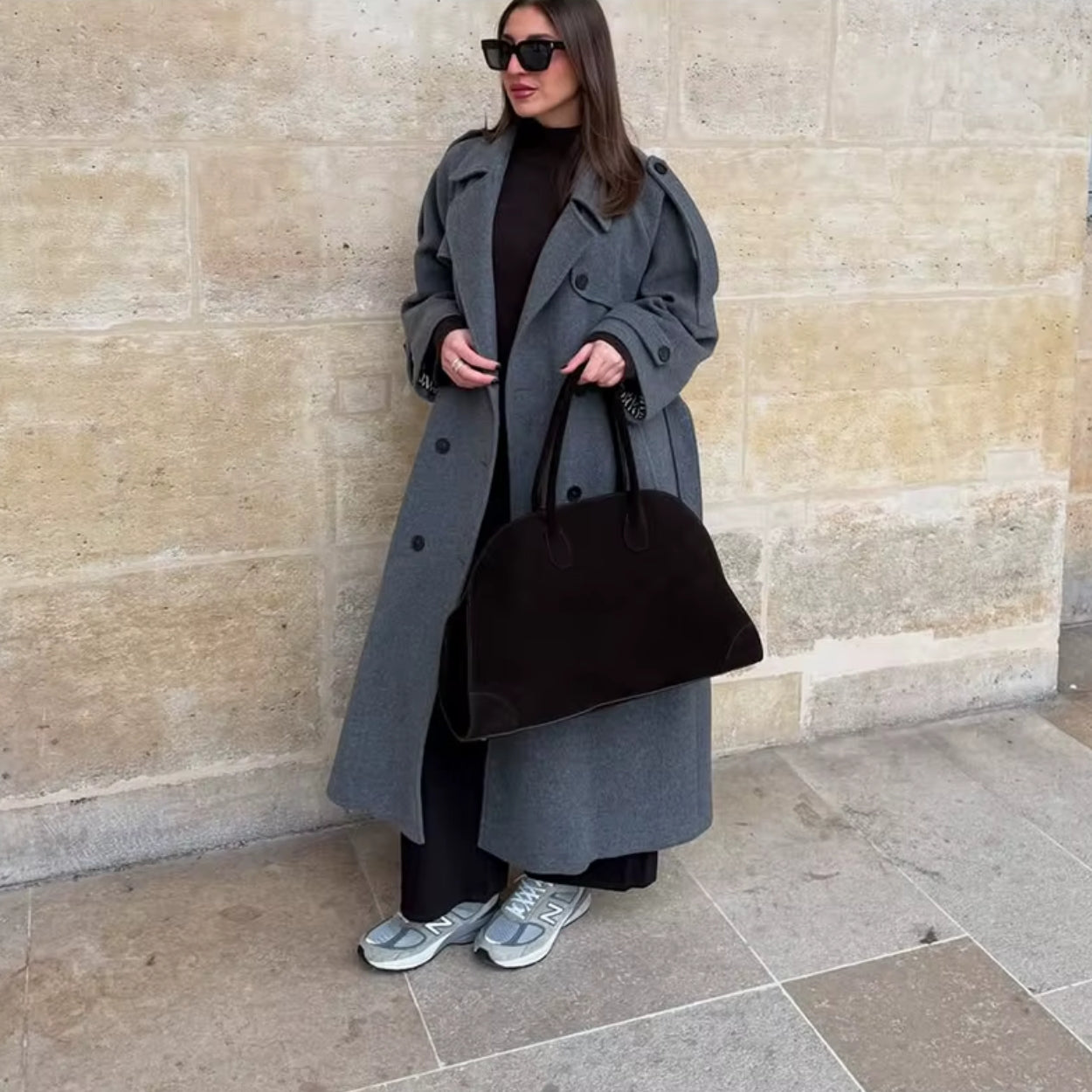Oversized manteljas van wolmix met riem en knoopsluiting voor dames