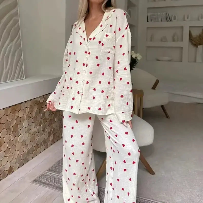Pyjamaset met hartjesprint voor dames