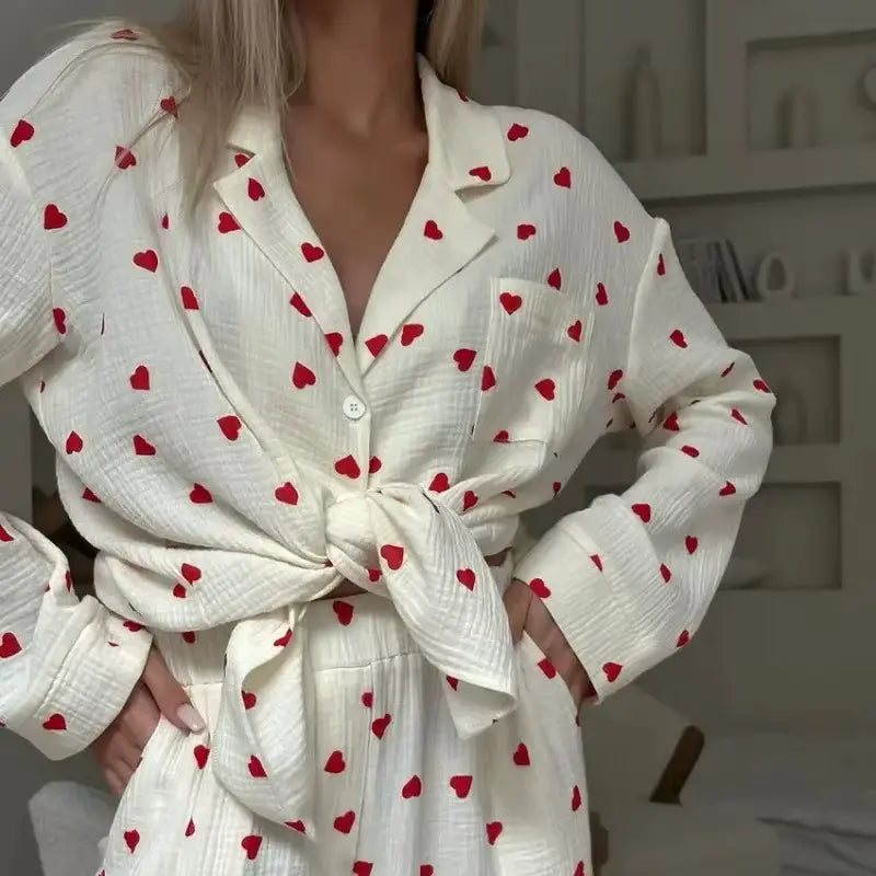 Pyjamaset met hartjesprint voor dames