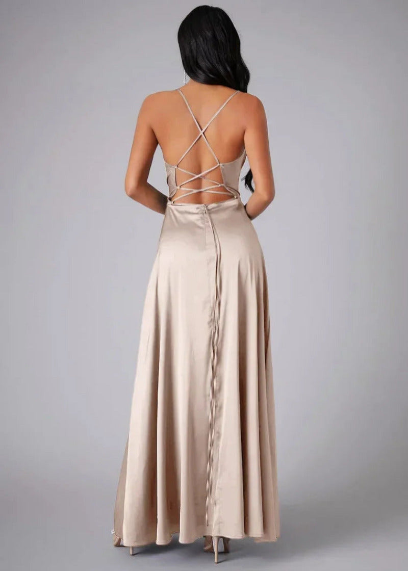 Satijnlook Maxi Galajurk met Hoge Split en Open Rug
