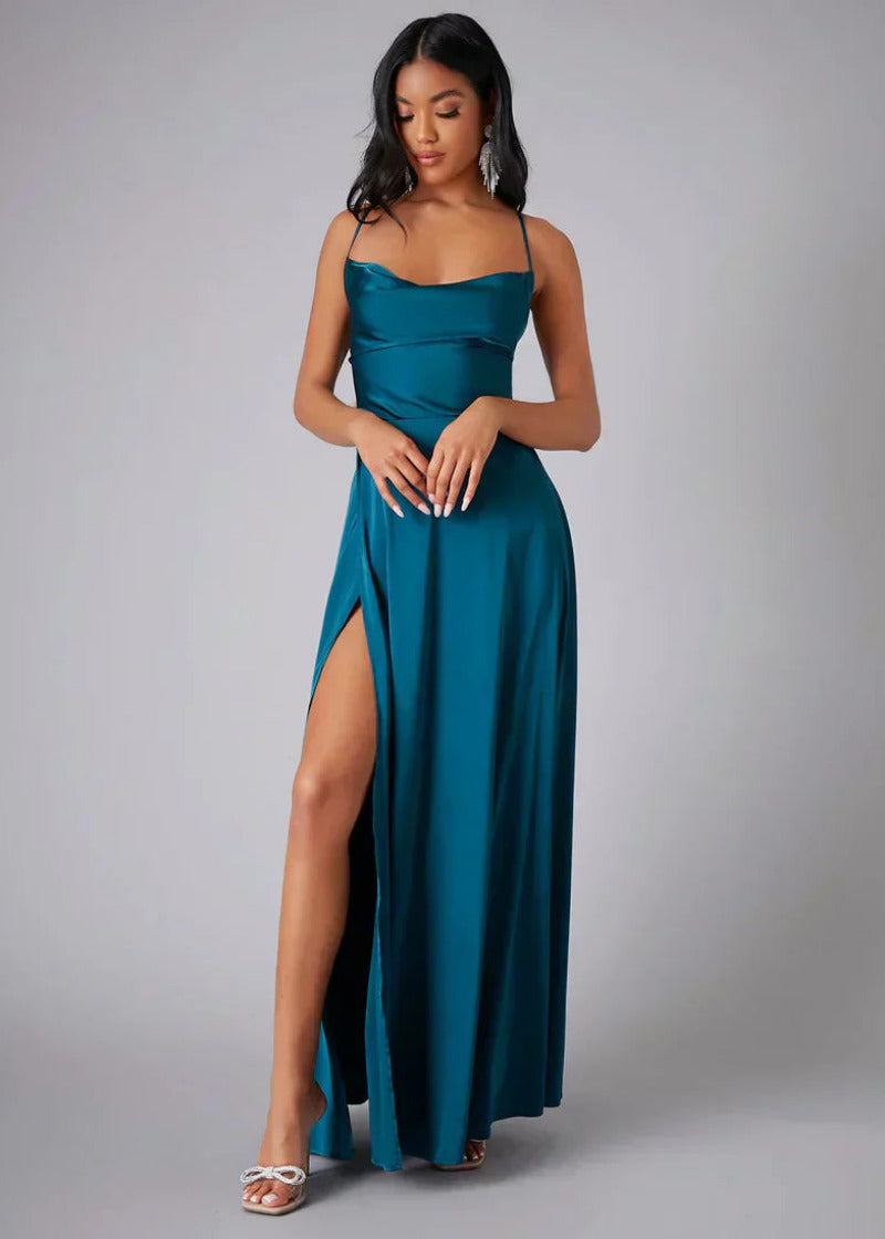 Satijnlook Maxi Galajurk met Hoge Split en Open Rug