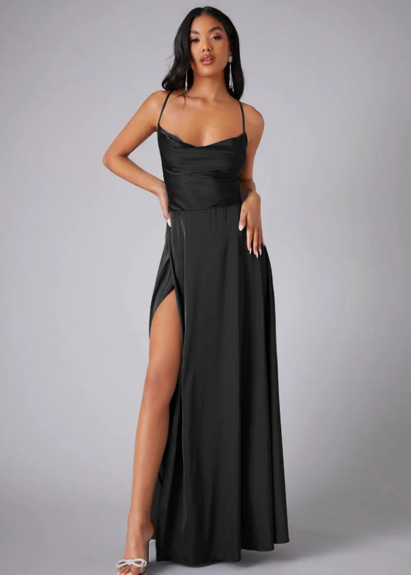Satijnlook Maxi Galajurk met Hoge Split en Open Rug