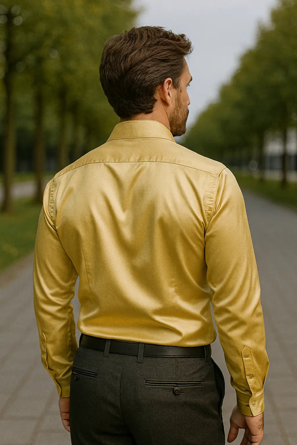 Satijnlook Slim Fit Overhemd met Lange Mouwen voor Heren