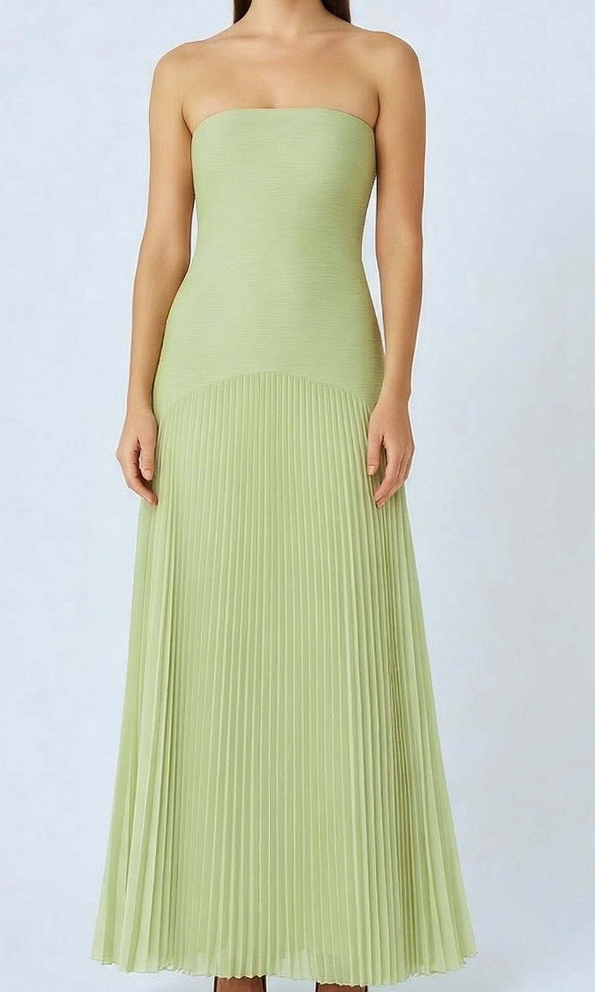 Strapless Maxi Zomerjurk met Geplooide Rok