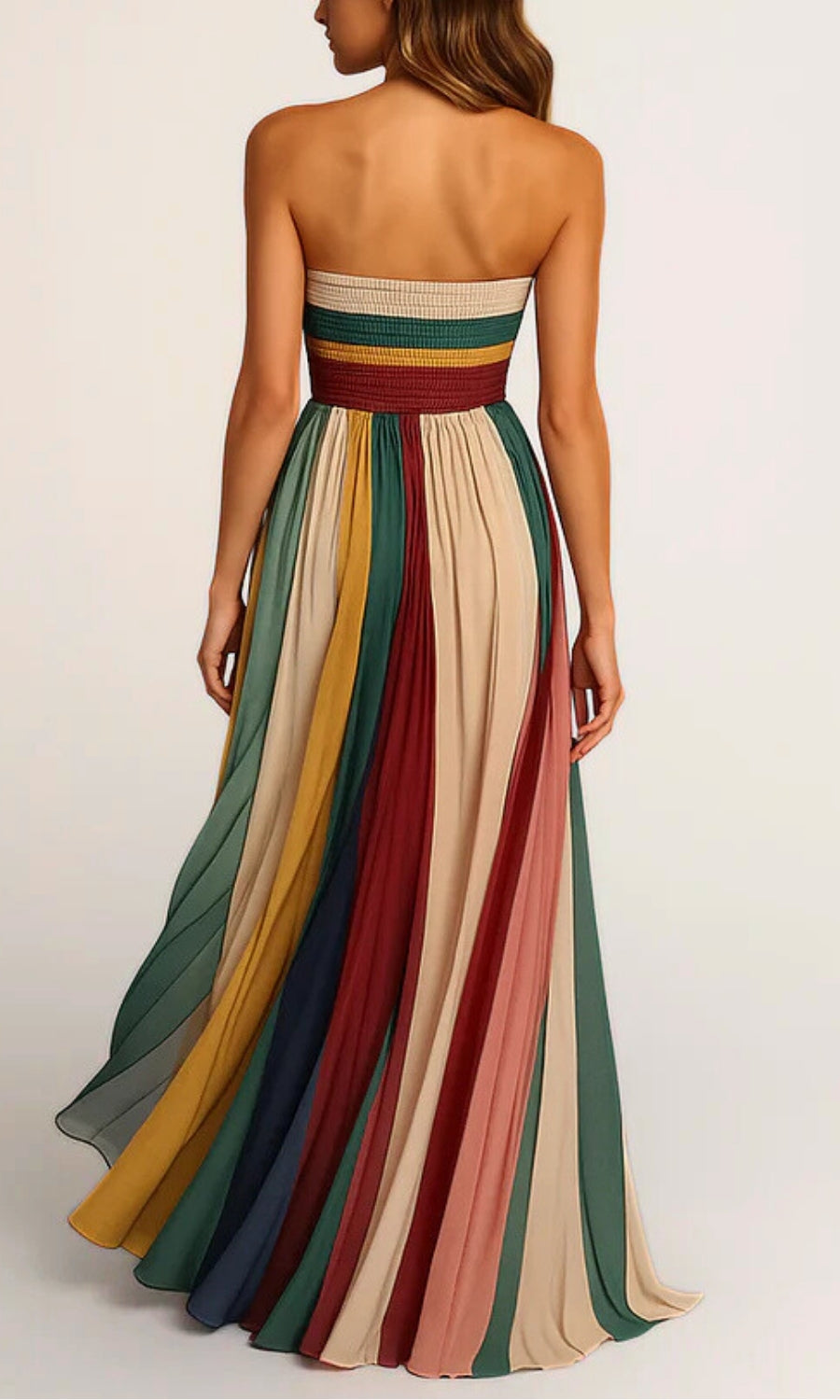 Strapless Maxi Zomerjurk met Plissé Rok