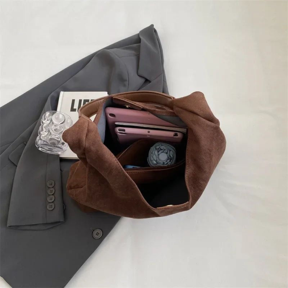 Suède tote bag met ruime binnenkant voor dames