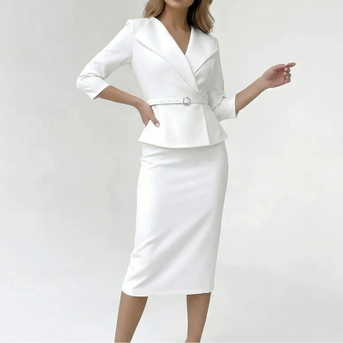 Tweedelig Damespak met Blazer en Midi Rok