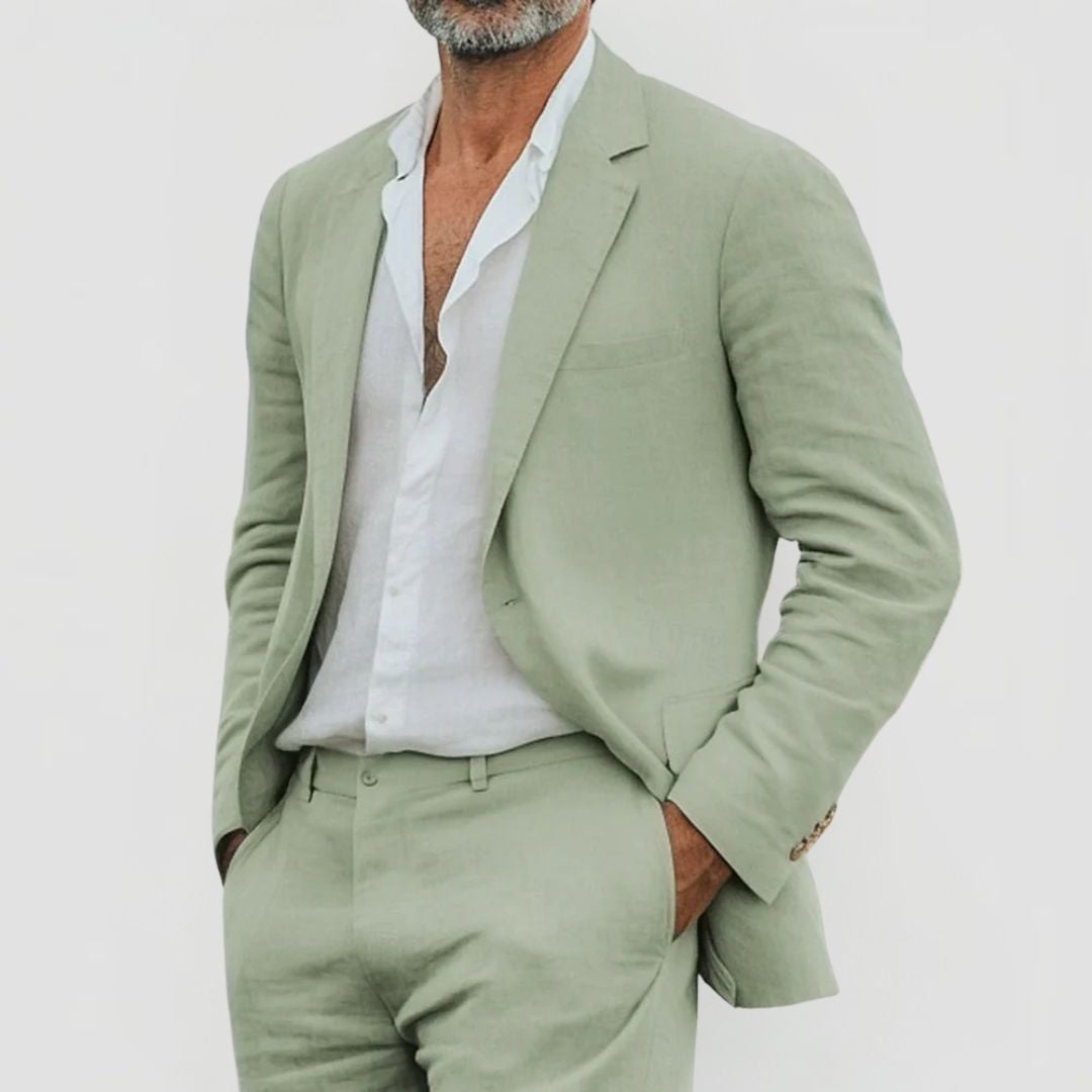 Tweedelig Heren Linnenmix Zomerpak met Blazer en Broek