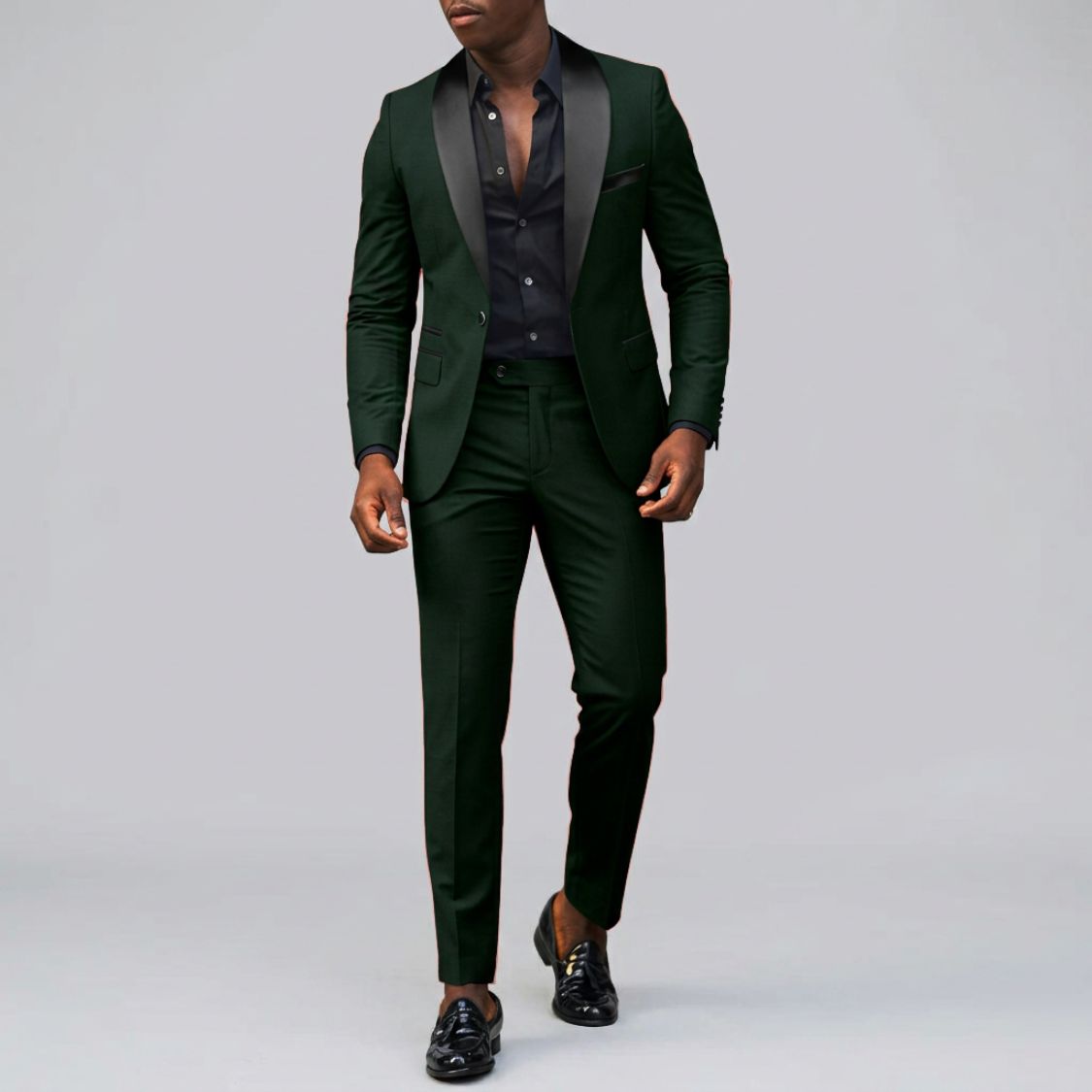 Tweedelig Herenpak met Contrastkraag en Slim Fit