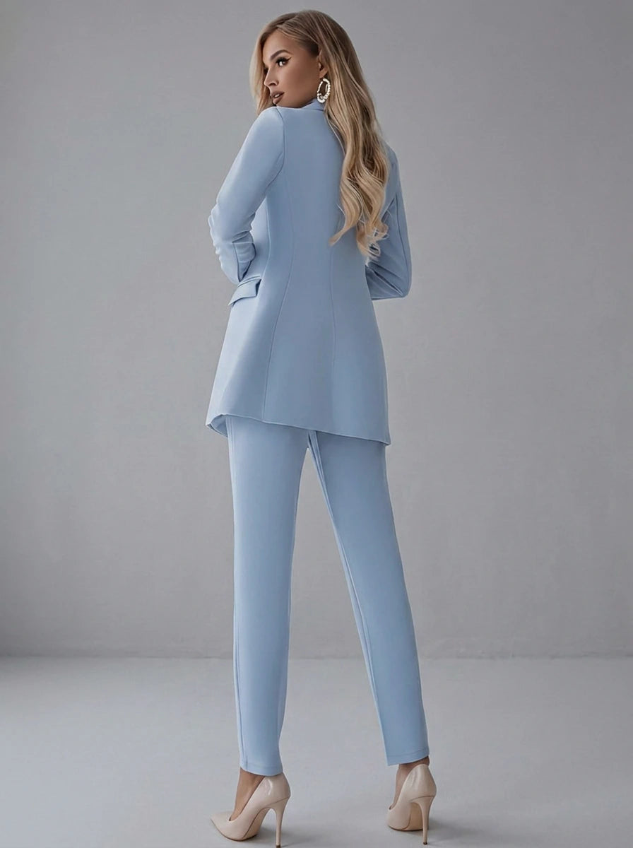 Tweedelige Dames Blazer Set met Dubbele Knoopsluiting en Pantalon
