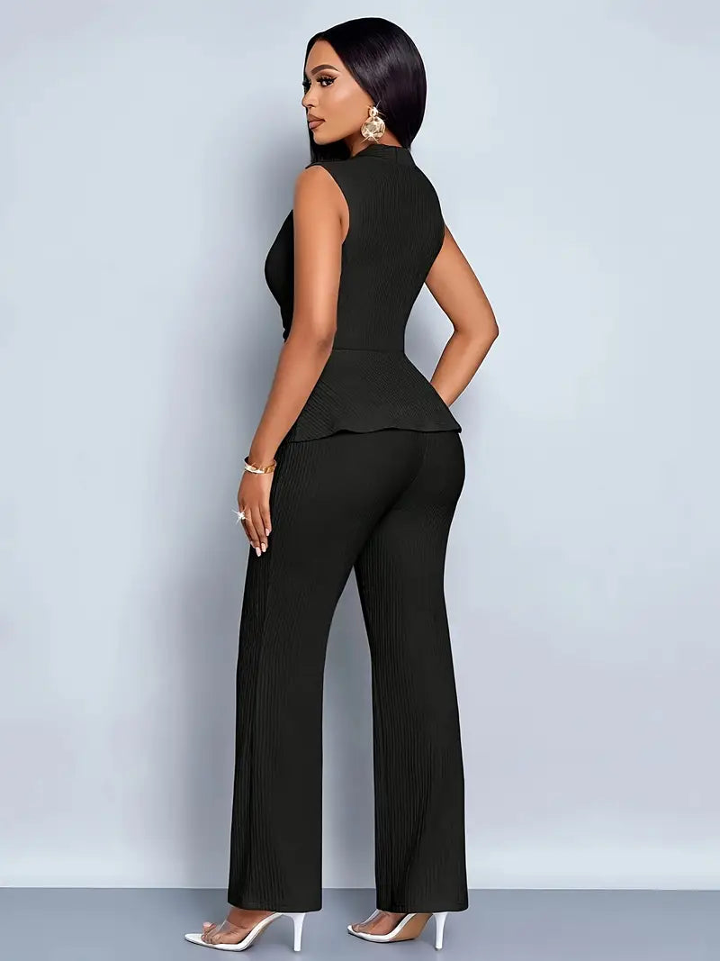 Tweedelige Dames Broekset met Mouwloze Top en Uitlopende Broek