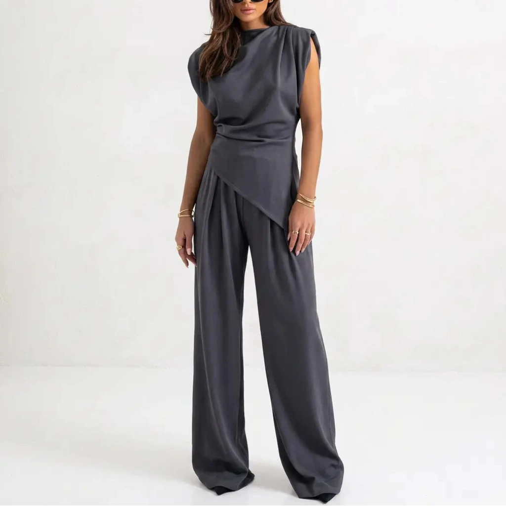 Tweedelige Dames Broekset met Mouwloze Top en Wijde Broek