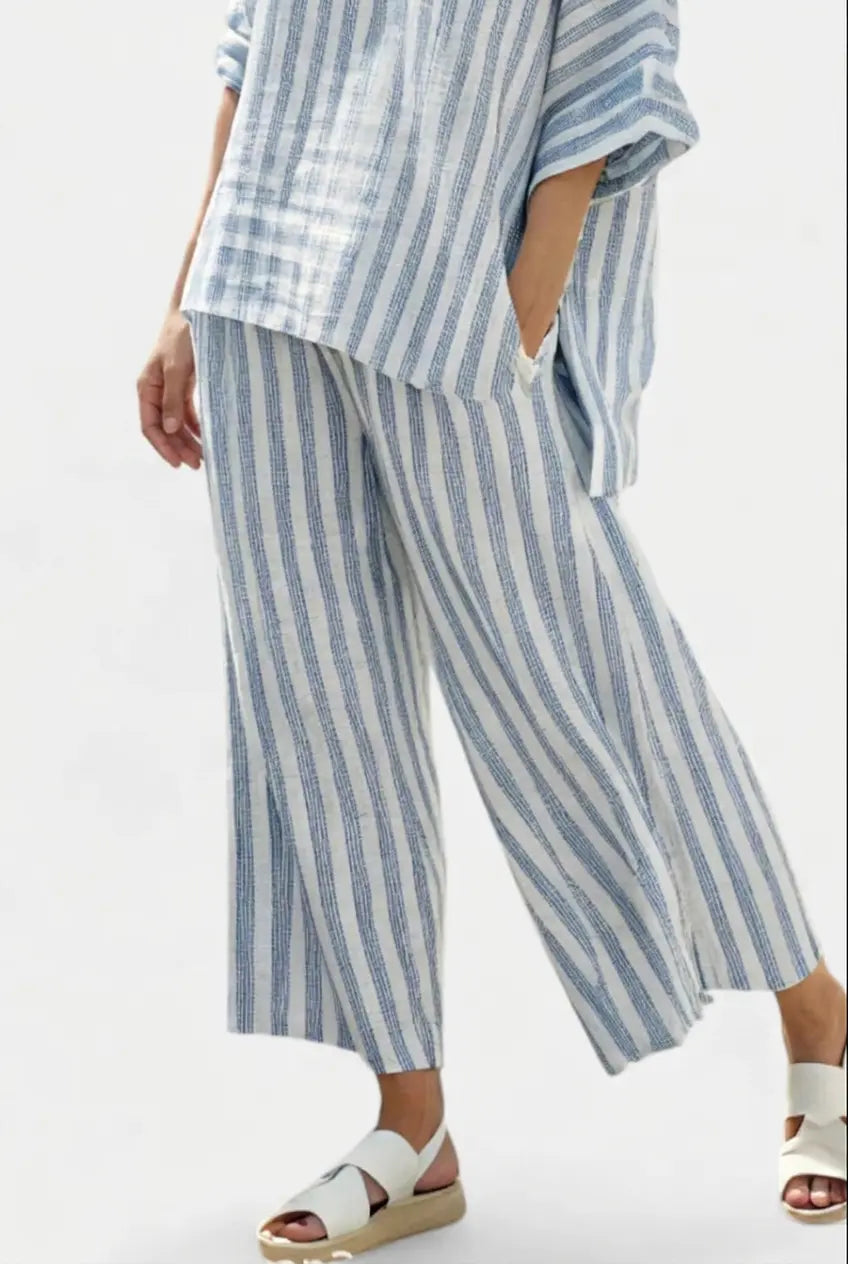 Tweedelige Dames Gestreepte Zomerset met Losvallende Top en Wijde Broek
