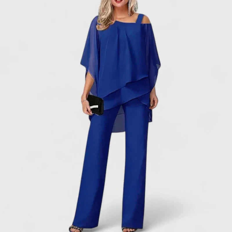 Tweedelige Dames Set met Off shoulder Blouse en Broek