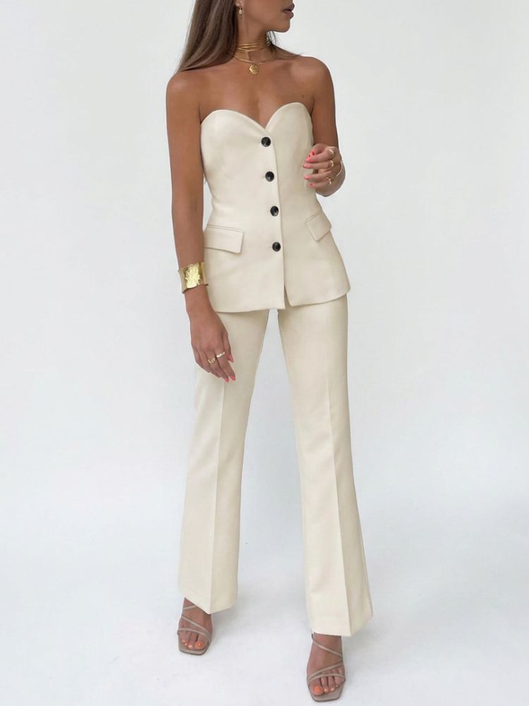 Tweedelige Dames Set met Strapless Top en Uitlopende Broek