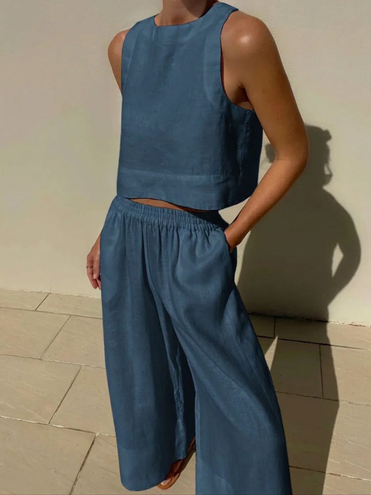 Tweedelige Dames Zomerset met Crop Top en Wijde Broek
