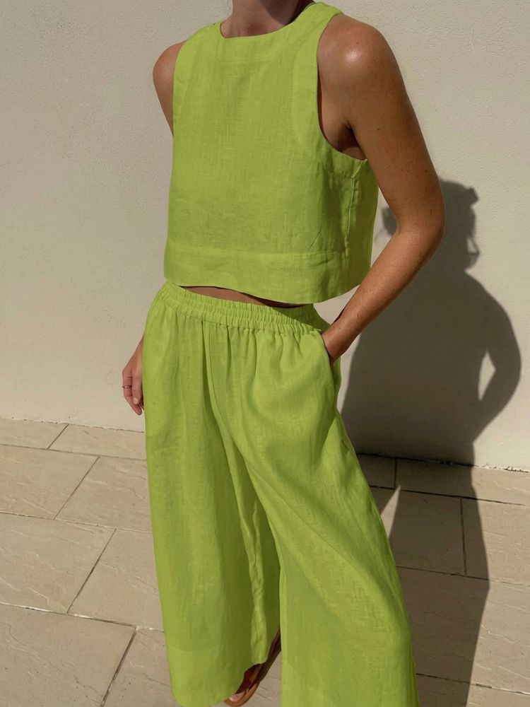 Tweedelige Dames Zomerset met Crop Top en Wijde Broek