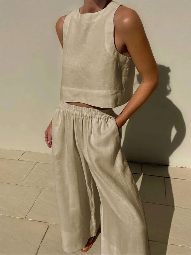 Tweedelige Dames Zomerset met Crop Top en Wijde Broek