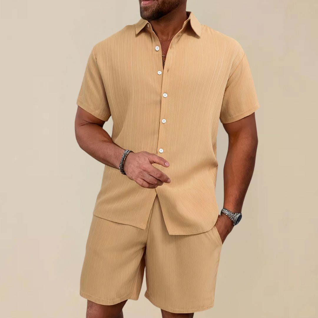 Tweedelige Heren Co-ord Set met Overhemd en Korte Broek