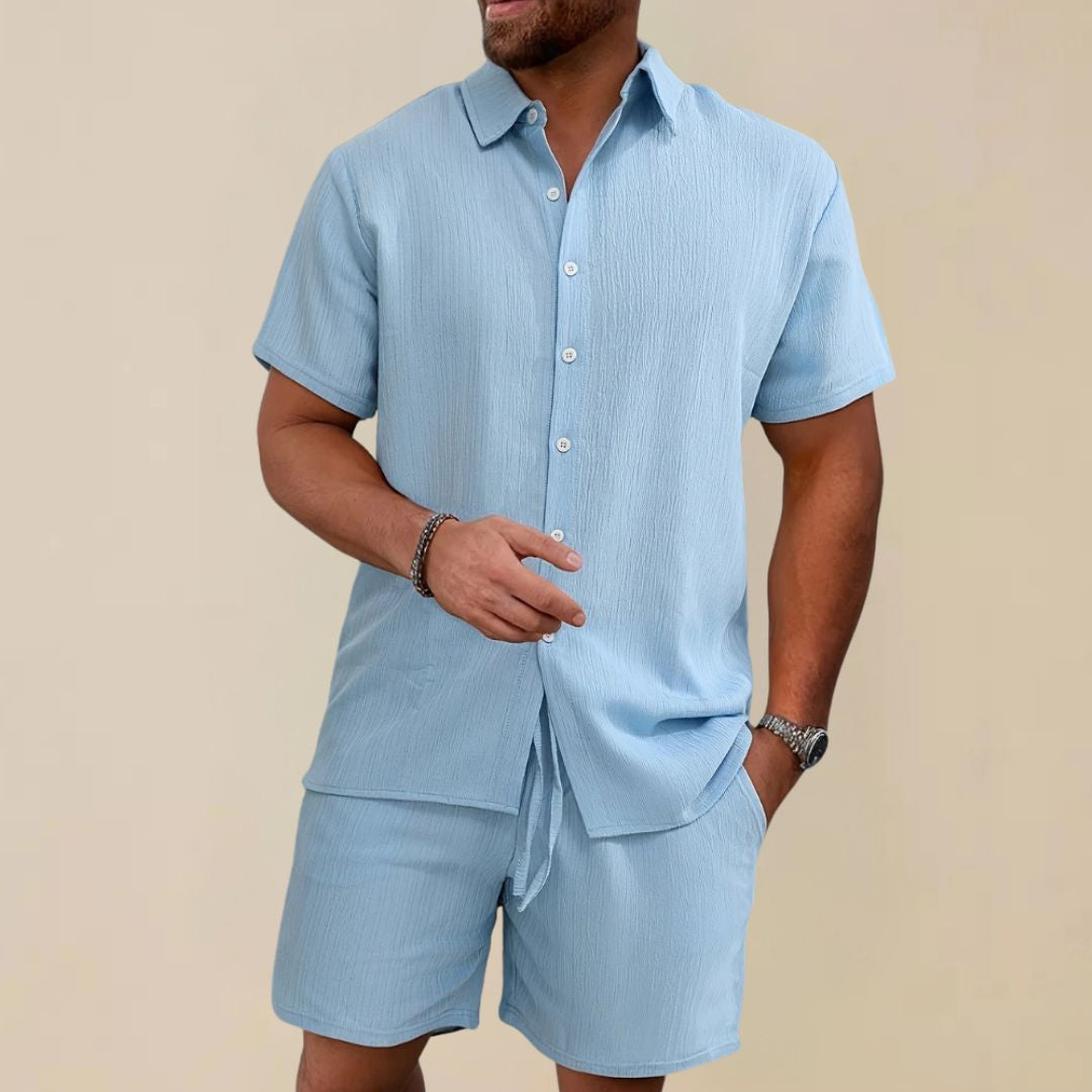 Tweedelige Heren Co-ord Set met Overhemd en Korte Broek