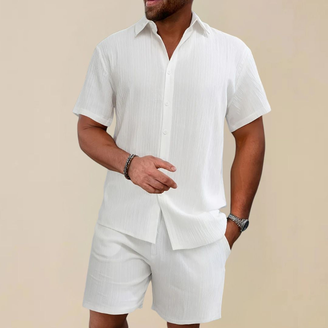 Tweedelige Heren Co-ord Set met Overhemd en Korte Broek