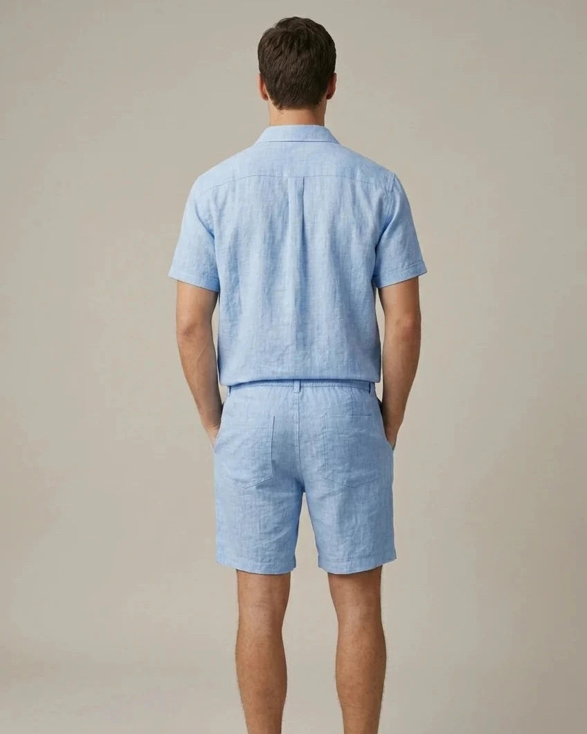 Tweedelige Heren Linnenmix Zomerset met Overhemd en Korte Broek